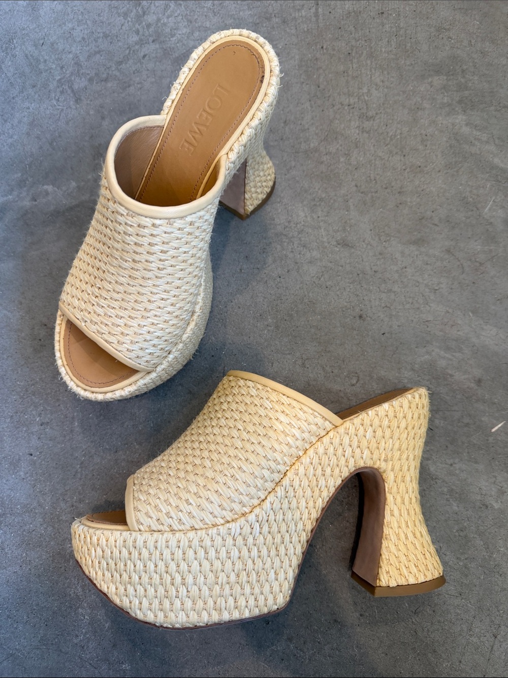 Loewe Cream Woven Platform Mules